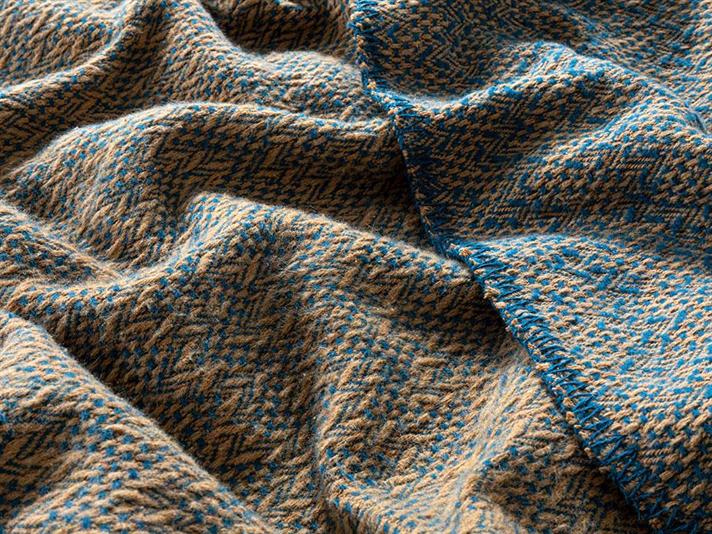 Pătură, pentru o persoană, Zigzag, bumbac, 150x200 cm, galben-muștar-albastru închis