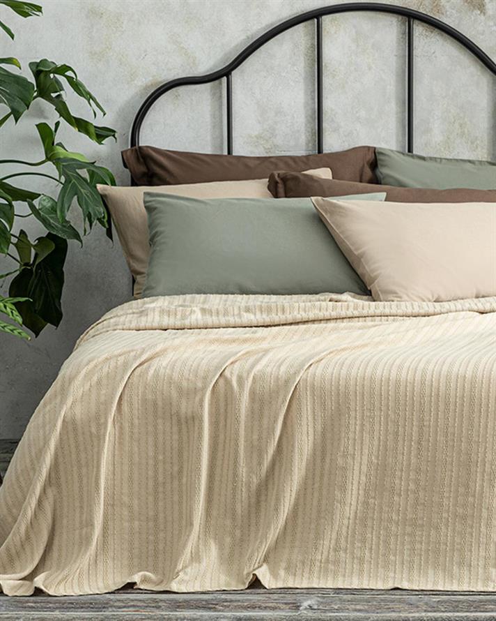 Pătură subțire, pentru două persoane, Chain Rope, bumbac-viscoză, 200x220 cm, bej