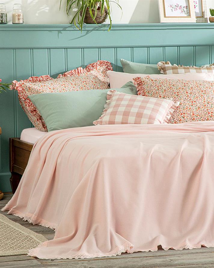 Pătură subțire, pentru două persoane, Elegancy, bumbac-viscoză-poliester, 200x220 cm, roz