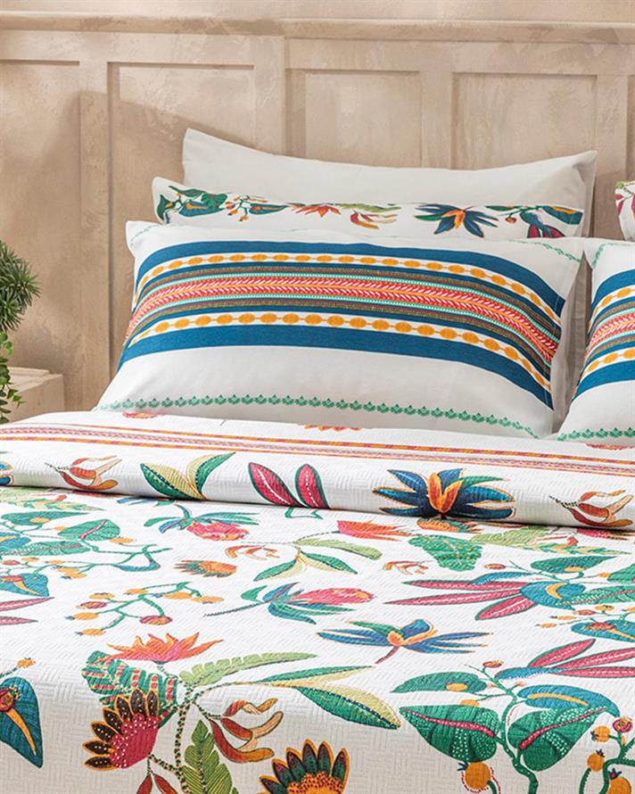 Pătură subțire, pentru două persoane, Exotic Garden, bumbac, 200x220 cm, verde închis