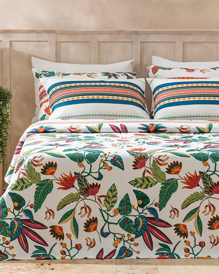 Pătură subțire, pentru două persoane, Exotic Garden, bumbac, 200x220 cm, verde închis