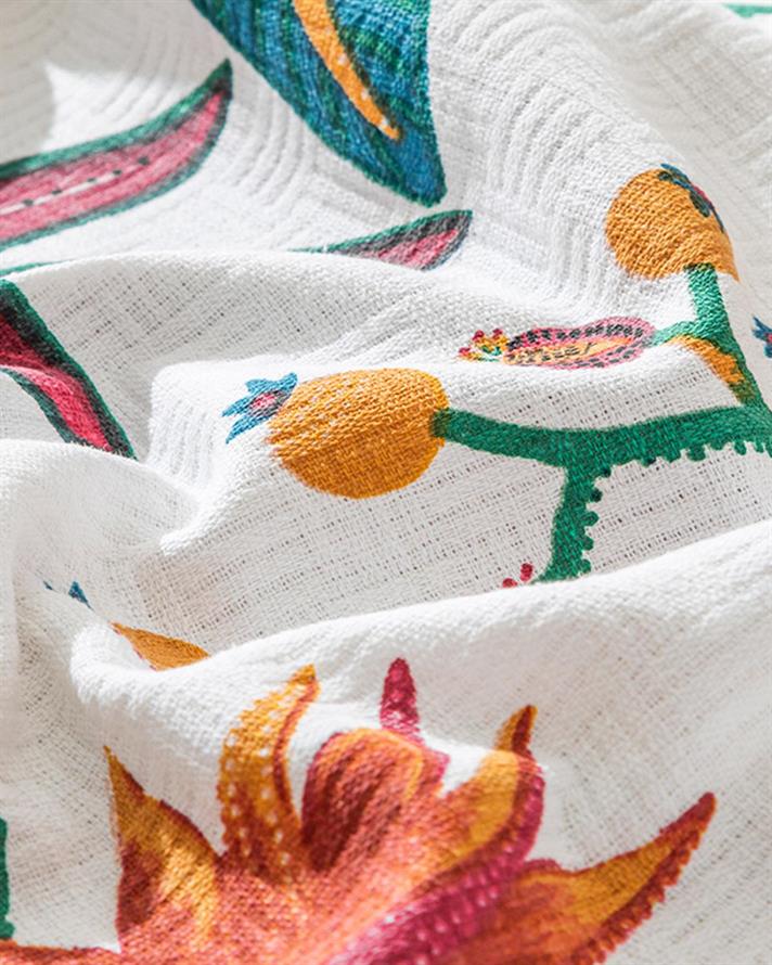 Pătură subțire, pentru două persoane, Exotic Garden, bumbac, 200x220 cm, verde închis