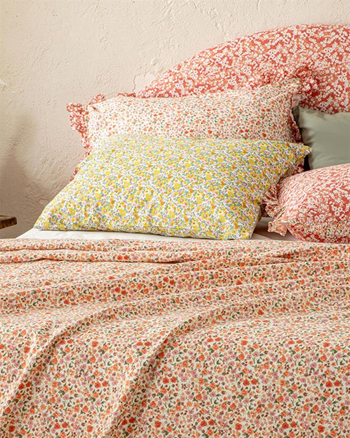 Pătură subțire, pentru două persoane, Floweret, bumbac, 200x220 cm, arămiu-roz