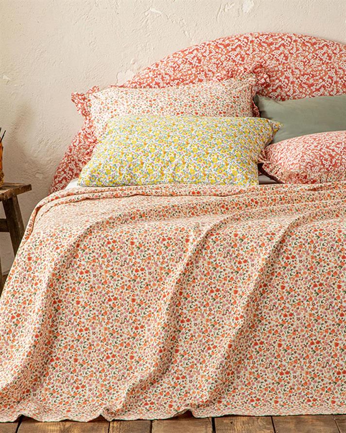 Pătură subțire, pentru două persoane, Floweret, bumbac, 200x220 cm, arămiu-roz