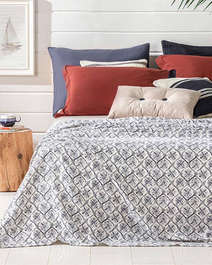 Pătură subțire, pentru două persoane, Gem Roses, bumbac, 200x220 cm, indigo