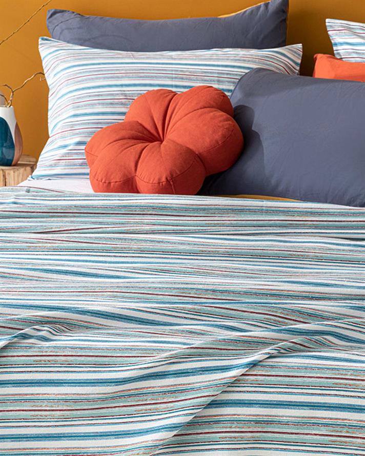 Pătură subțire, pentru două persoane, Mer Aquarelle, bumbac, 200x220 cm, turcoaz – bleu