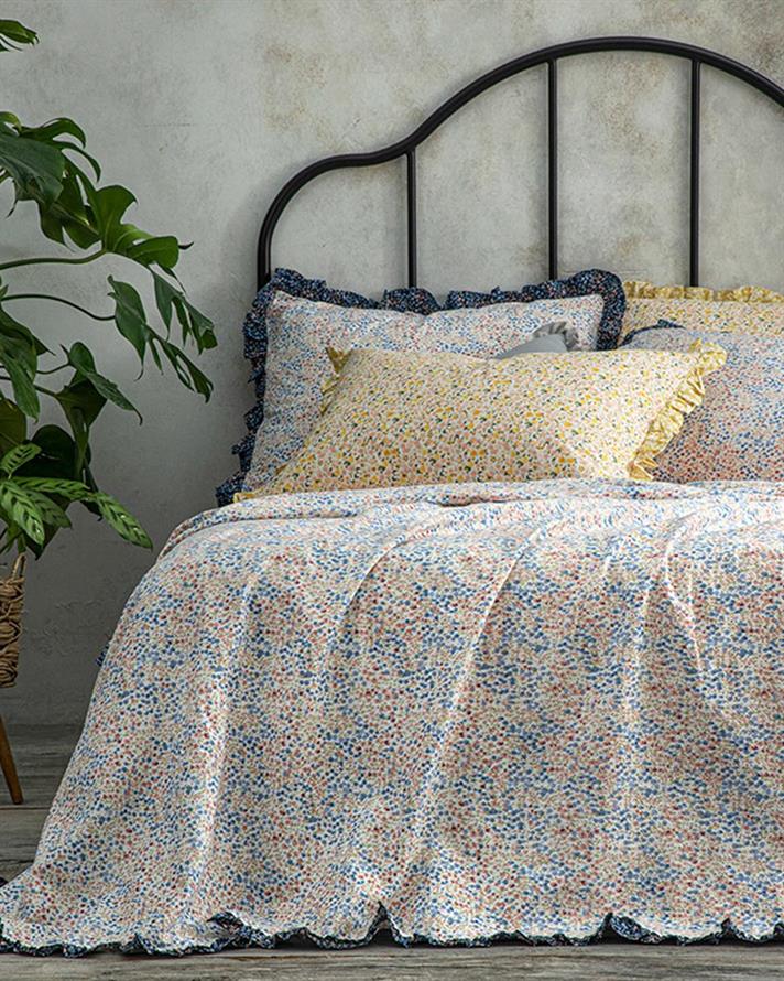 Pătură subțire, pentru două persoane, Millefleur, bumbac, 200x220 cm, bleu