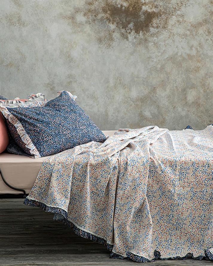 Pătură subțire, pentru două persoane, Millefleur, bumbac, 200x220 cm, bleu