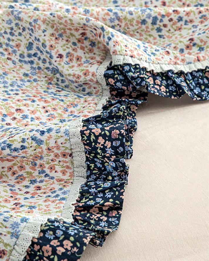 Pătură subțire, pentru două persoane, Millefleur, bumbac, 200x220 cm, bleu