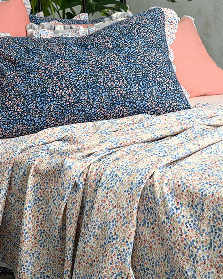 Pătură subțire, pentru două persoane, Millefleur, bumbac, 200x220 cm, bleu
