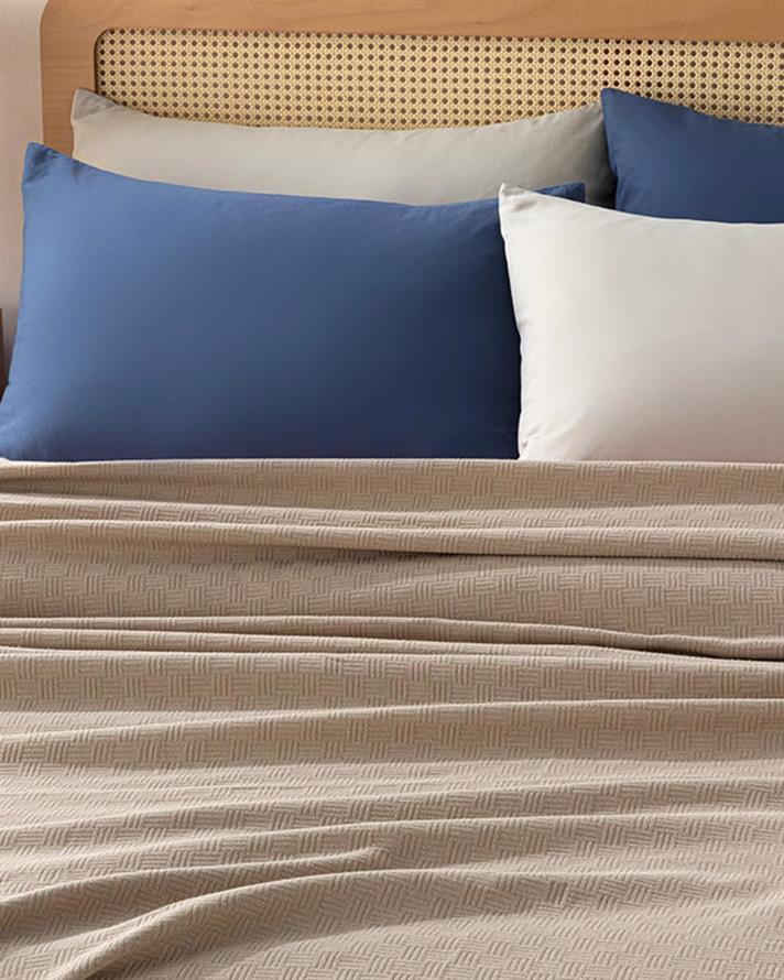 Pătură subțire, pentru două persoane, Plain, bumbac, 200x220 cm, bej