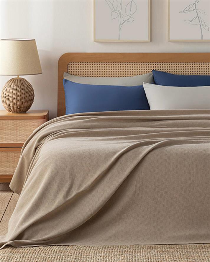 Pătură subțire, pentru două persoane, Plain, bumbac, 200x220 cm, bej