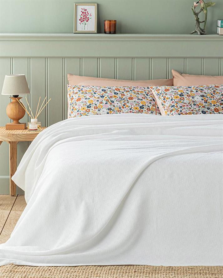 Pătură subțire, pentru două persoane, Plain, bumbac, 220x240 cm, alb