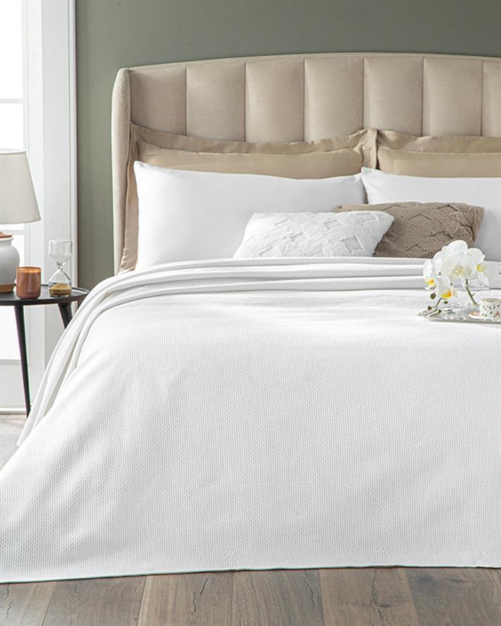 Pătură subțire, pentru două persoane, Wavy, bumbac, 200x230 cm, alb