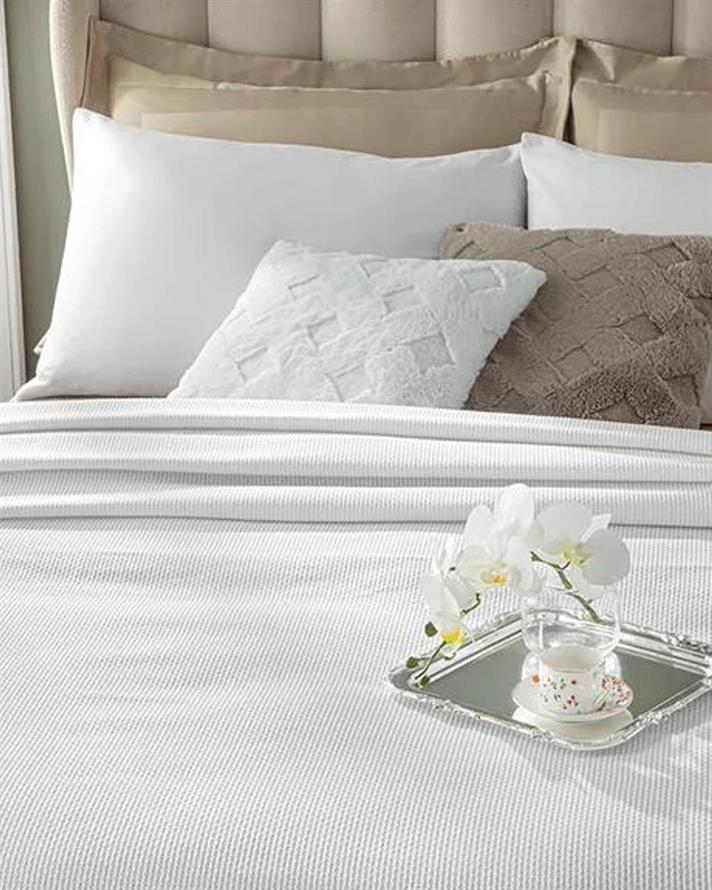 Pătură subțire, pentru două persoane, Wavy, bumbac, 160x230 cm, alb