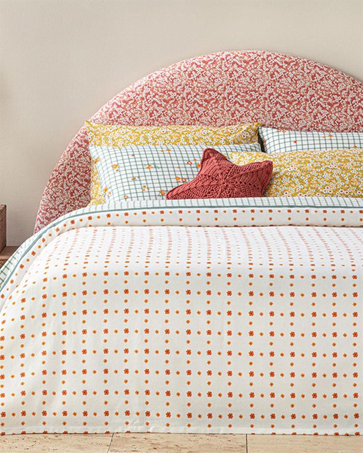 Bloom Check Printed For One Person Summer Blanket 150x220 cm Orange,
