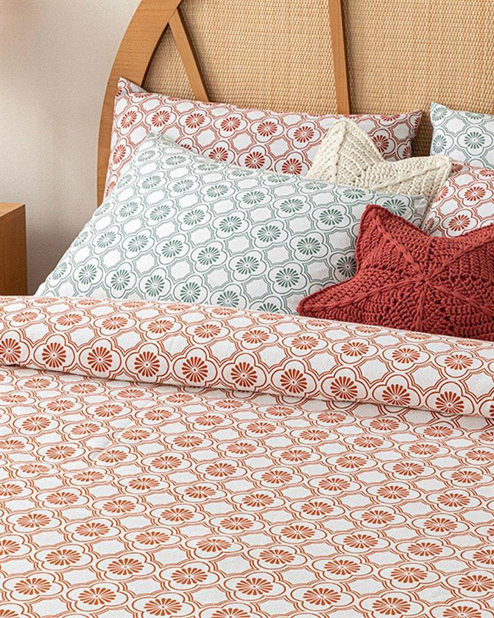 Daisy Cell Printed For One Person Summer Blanket 150x220 cm Brick Red