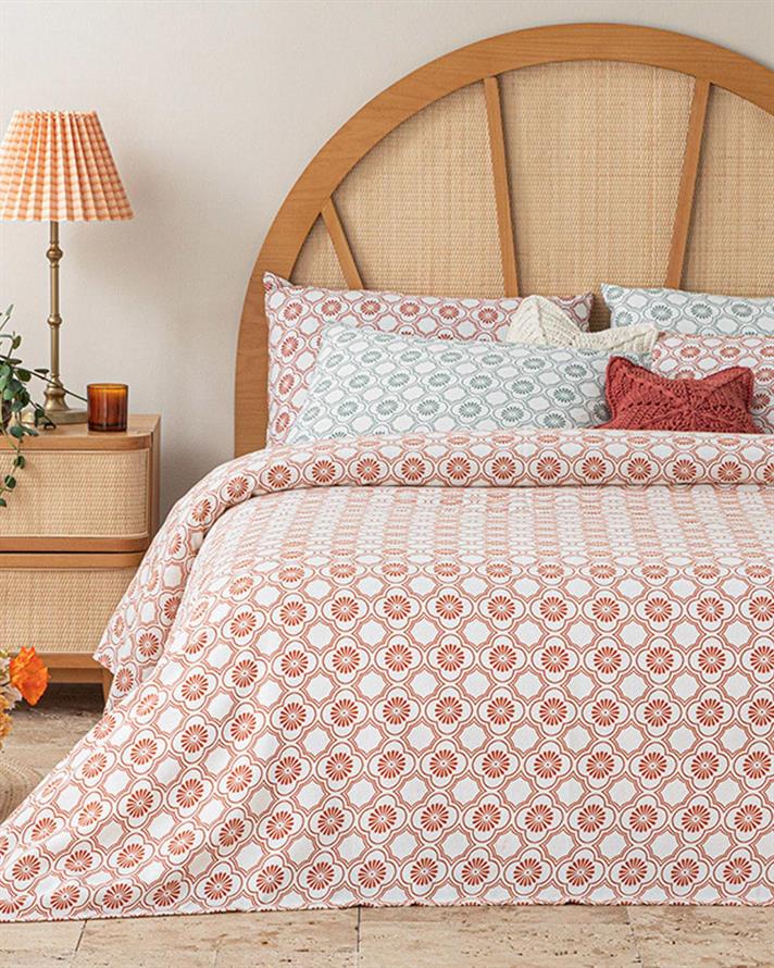 Daisy Cell Printed For One Person Summer Blanket 150x220 cm Brick Red