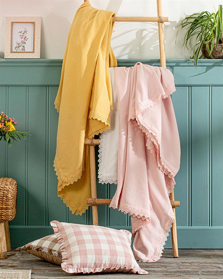 Elegancy Scalloped For One Person Summer Blanket 150x220 cm Yellow