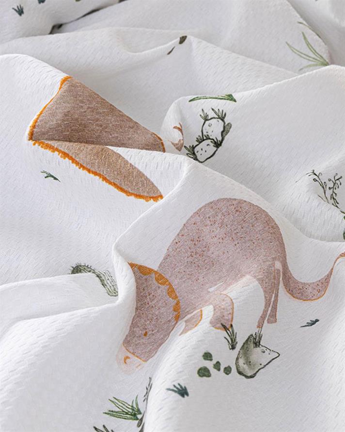 Pătură subtire de vară pentru copii, Dinazor, 150x200 cm, bumbac-poliester, bej