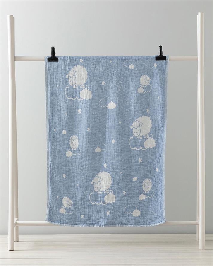 Păturică bebe, Kuzu, 80x120 cm, bumbac, bleu