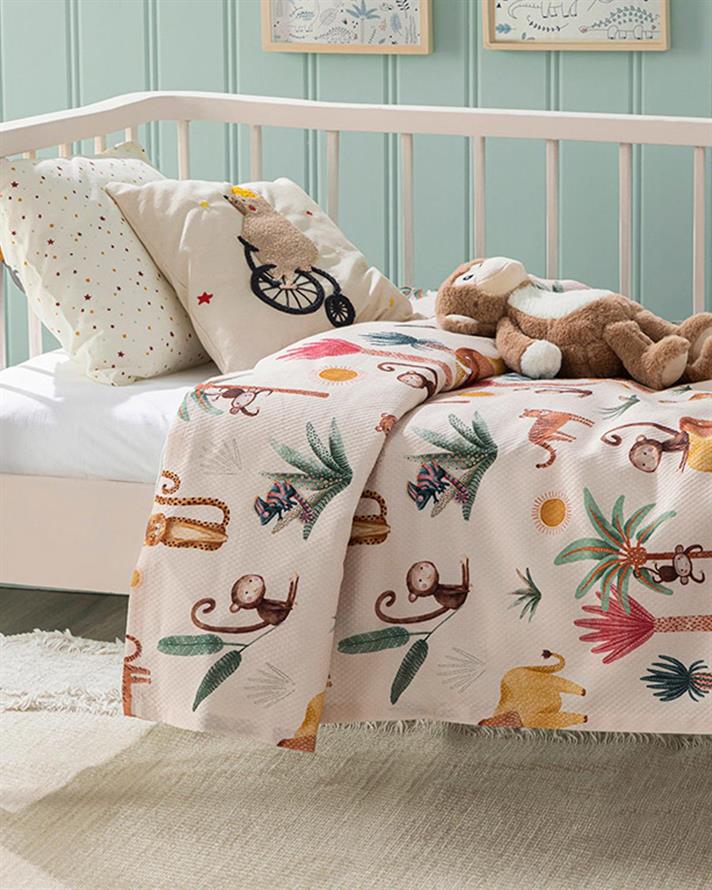 Păturică subțire de vară bebe, Exotic, 100x150 cm, bumbac-poliester, bej