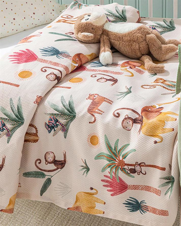 Păturică subțire de vară bebe, Exotic, 100x150 cm, bumbac-poliester, bej