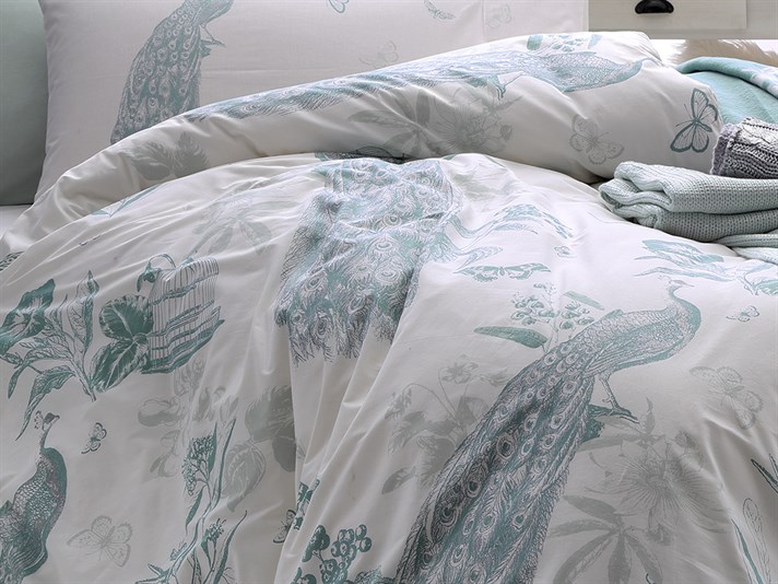 păun Bumbac Satinat King Size Lenjerie De Pat 240x220 cm Seledon