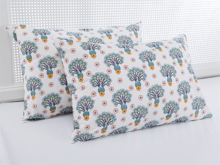 Păun mic Cu Bumbac Cu 2 Piese Față De Pernă 50x70 cm Albastru