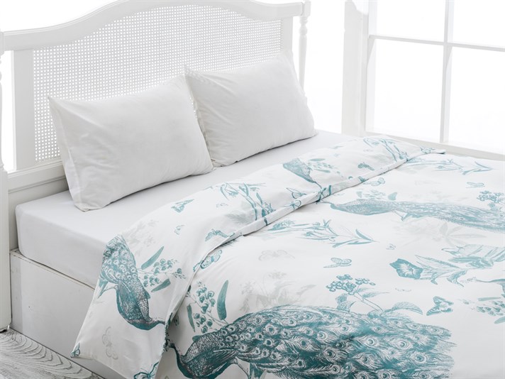 păun Bumbac Satinat Double Lenjerie De Pat 200x220 cm Seledon