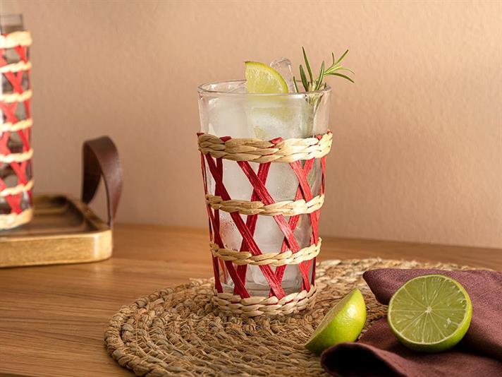 Pahar cocktail, Stripe Wicker, sticlă, 470 ml, roșu