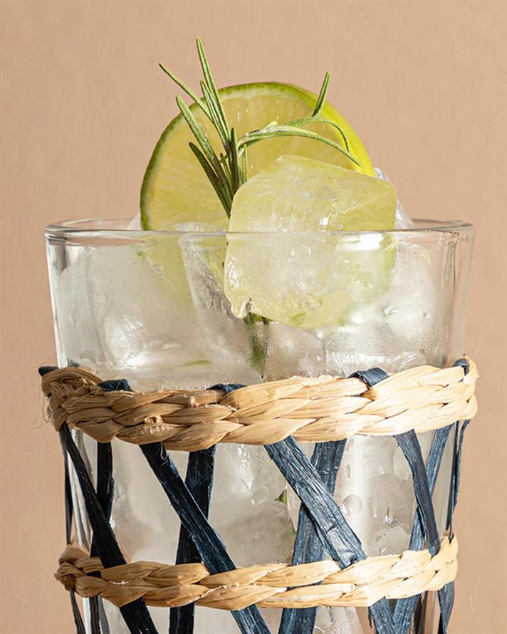 Pahar cocktail, Stripe Wicker, sticlă, 470 ml, bleumarin