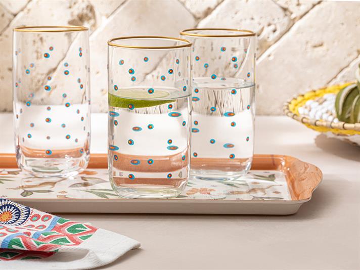 Set 3 Pahare pentru băuturi răcoritoare, sticlă, 365 ml, verde-bleu