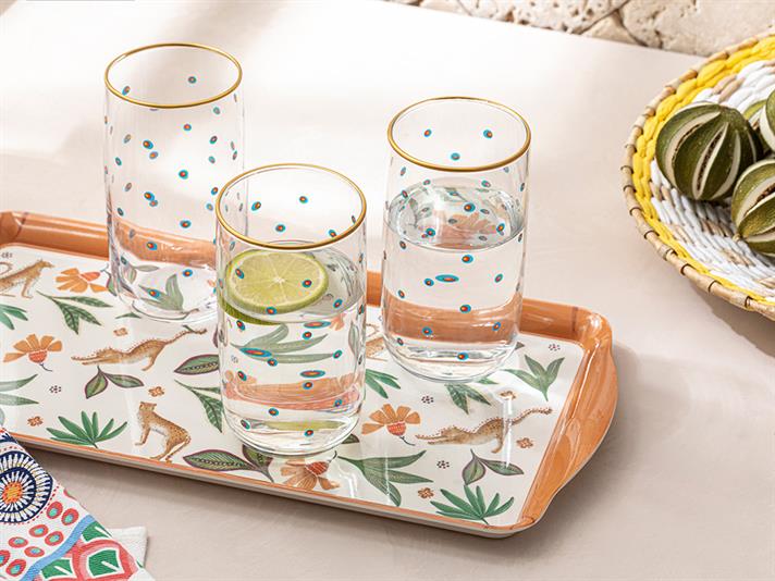Set 3 Pahare pentru băuturi răcoritoare, sticlă, 365 ml, verde-bleu