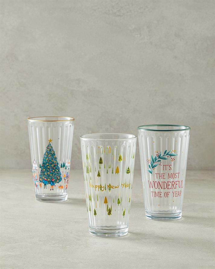 Pahar pentru băuturi răcoritoare, Christmas Pine, sticlă, 420 ml, verde
