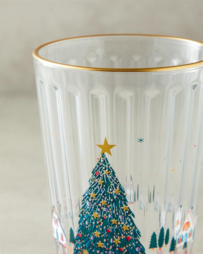 Pahar pentru băuturi răcoritoare, Christmas Arrangemen, sticlă, 420 ml, auriu