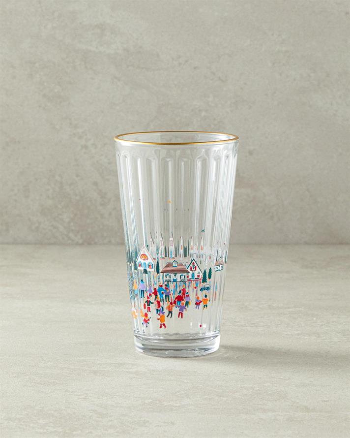 Pahar pentru băuturi răcoritoare, Christmas Arrangemen, sticlă, 420 ml, auriu