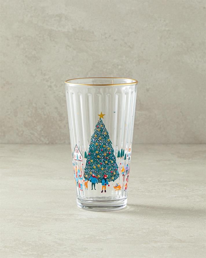 Pahar pentru băuturi răcoritoare, Christmas Arrangemen, sticlă, 420 ml, auriu