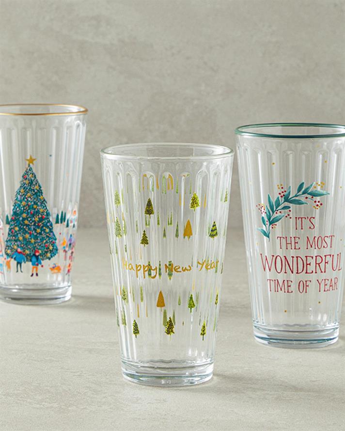 Pahar pentru băuturi răcoritoare, Christmas Arrangemen, sticlă, 420 ml, auriu