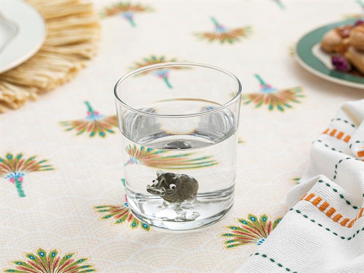 Pahar pentru băuturi răcoritoare, Hipopotam, sticlă, 350 ml, gri