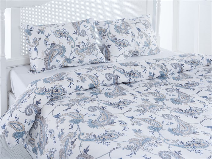Paisley elegant Bumbac Satinat Single Lenjerie De Pat 160x220 cm Albastru