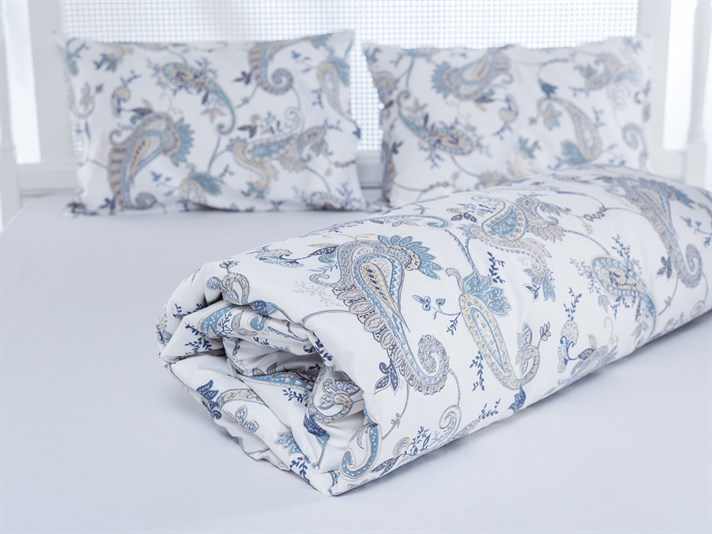 Paisley elegant Bumbac Satinat Single Lenjerie De Pat 160x220 cm Albastru
