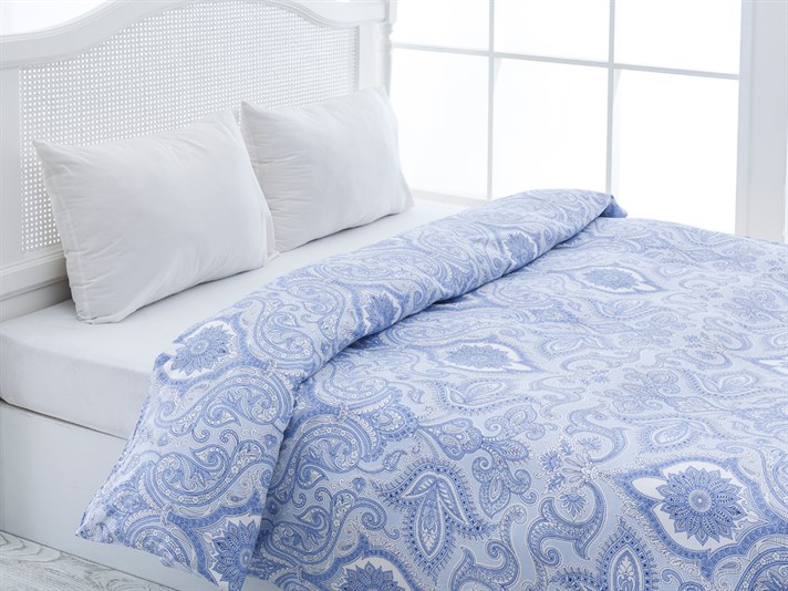 Paisley pur Bumbac Satinat Double Lenjerie De Pat 200x220 cm Albastru