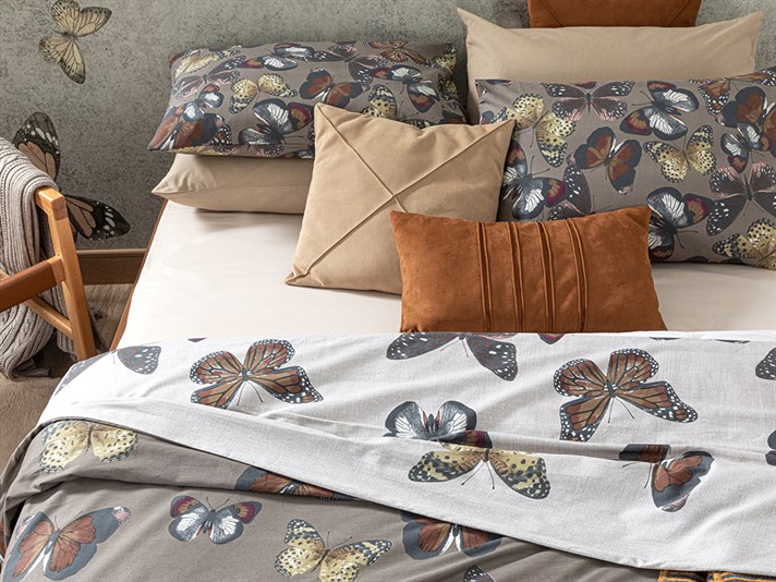 Papilions Cu Bumbac Double Set Lenjerie De Pat 200x220 cm Maro