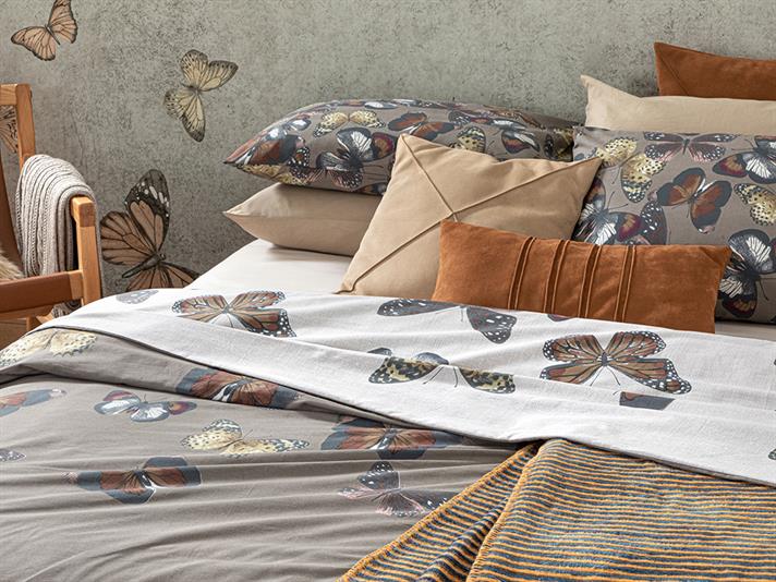 Papilions Cu Bumbac Super King Set Lenjerie De Pat 260x220 cm Maro
