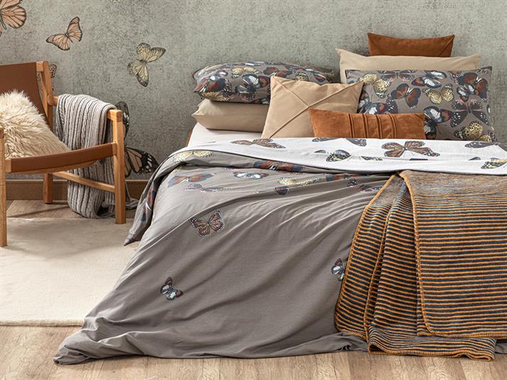 Papilions Cu Bumbac Super King Set Lenjerie De Pat 260x220 cm Maro