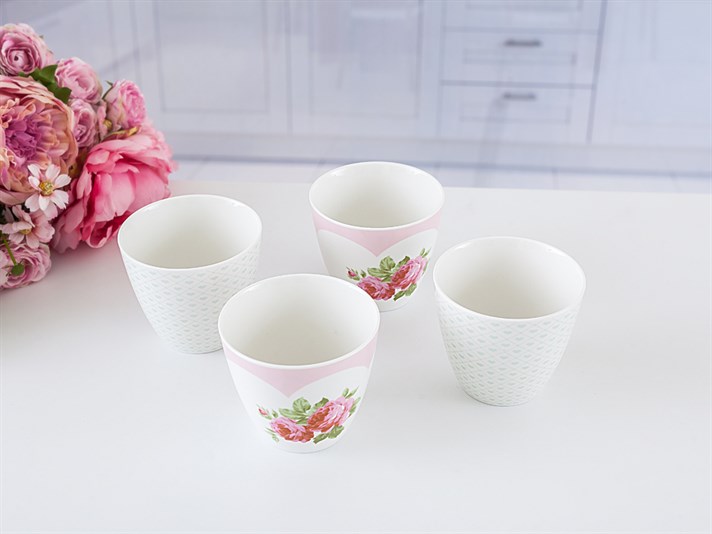 Pastel Lovers Bone China 4 Pcs icer And Liner 325 ml Pink