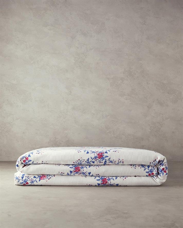 Patura subtire King Size, Floral Slice, bumbac, 240x220 cm, bleumarin