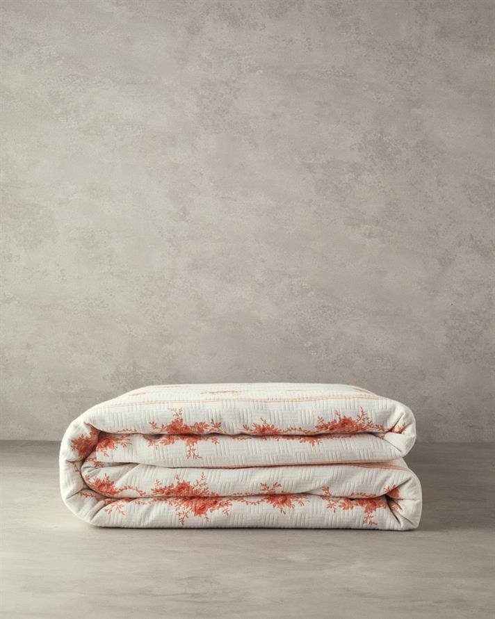 Patura subtire King Size, Flower Line, bumbac, 240x220 cm, portocaliu