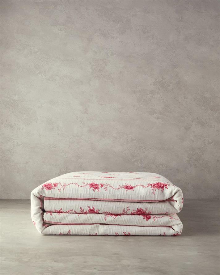 Patura subtire King Size, Flower Line, bumbac, 240x220 cm, roz